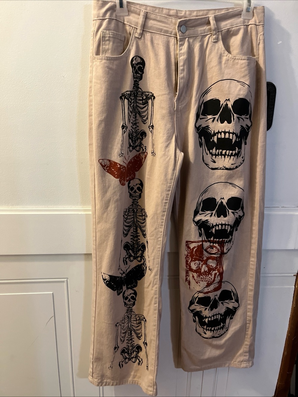 ROMWE Grunge Skull/Butterfly Wide Leg Jeans XL Size 12